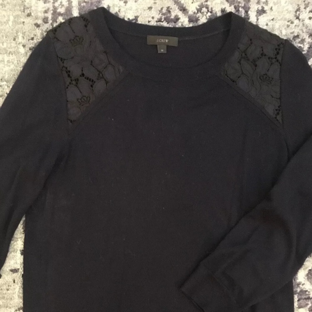 JCREW Tippi Lace Navy Merino Wool Sweater-MINT!